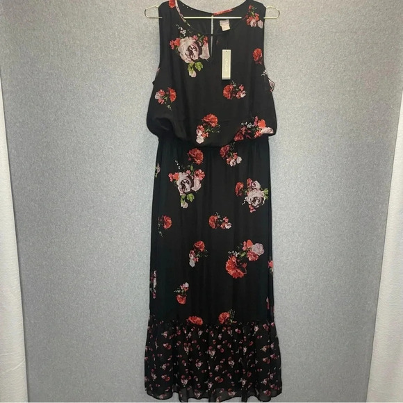 Chico’s Floral Blouson Flowy Maxi Length Dress - Picture 3 of 10